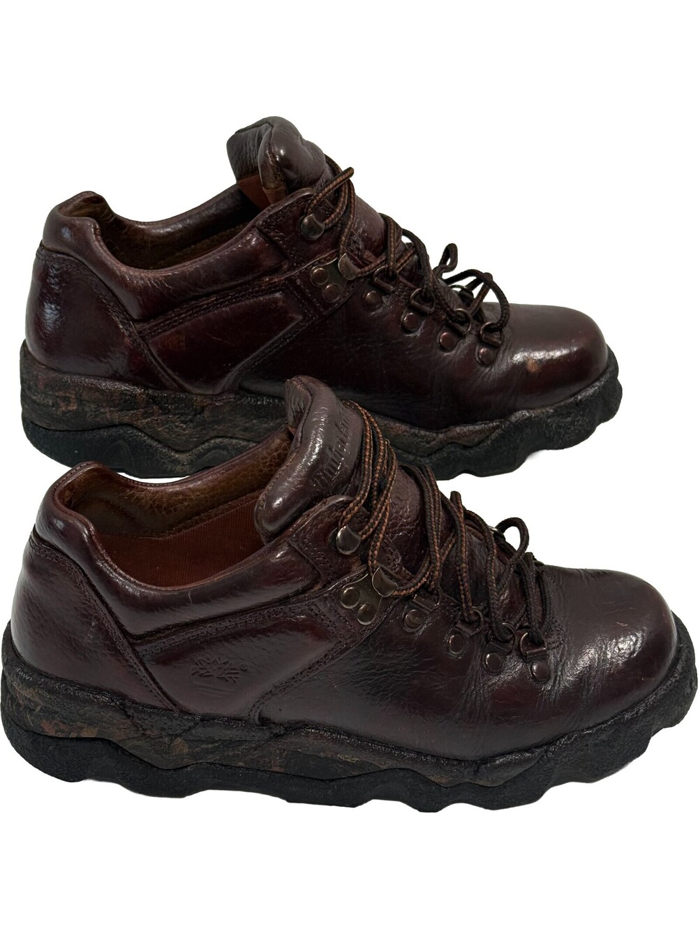 VTG Timberland Mens 7.5 M Low Top Boots Chunky Brown Pebbbled Leather 90s Y2K